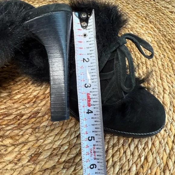 Coach Elegant Black Suede Mules Kristy 10 B Fur-Trimmed Women's Slip On Heels - Picture 10 of 10